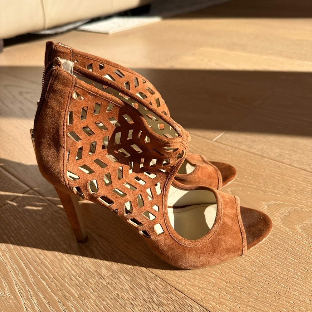 BCBGeneration Brown Cutout Peep-Toe Heels